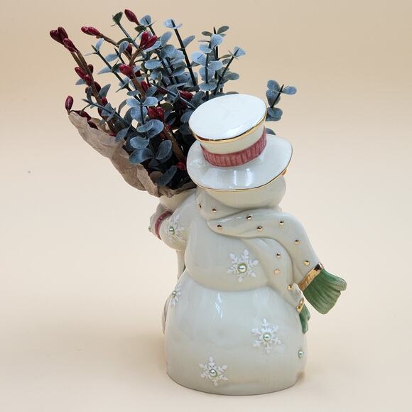 Lenox Petals & Pearls Snowman Stocking Bud Vase Figurine 6386247 w/Original Box - Picture 7 of 16